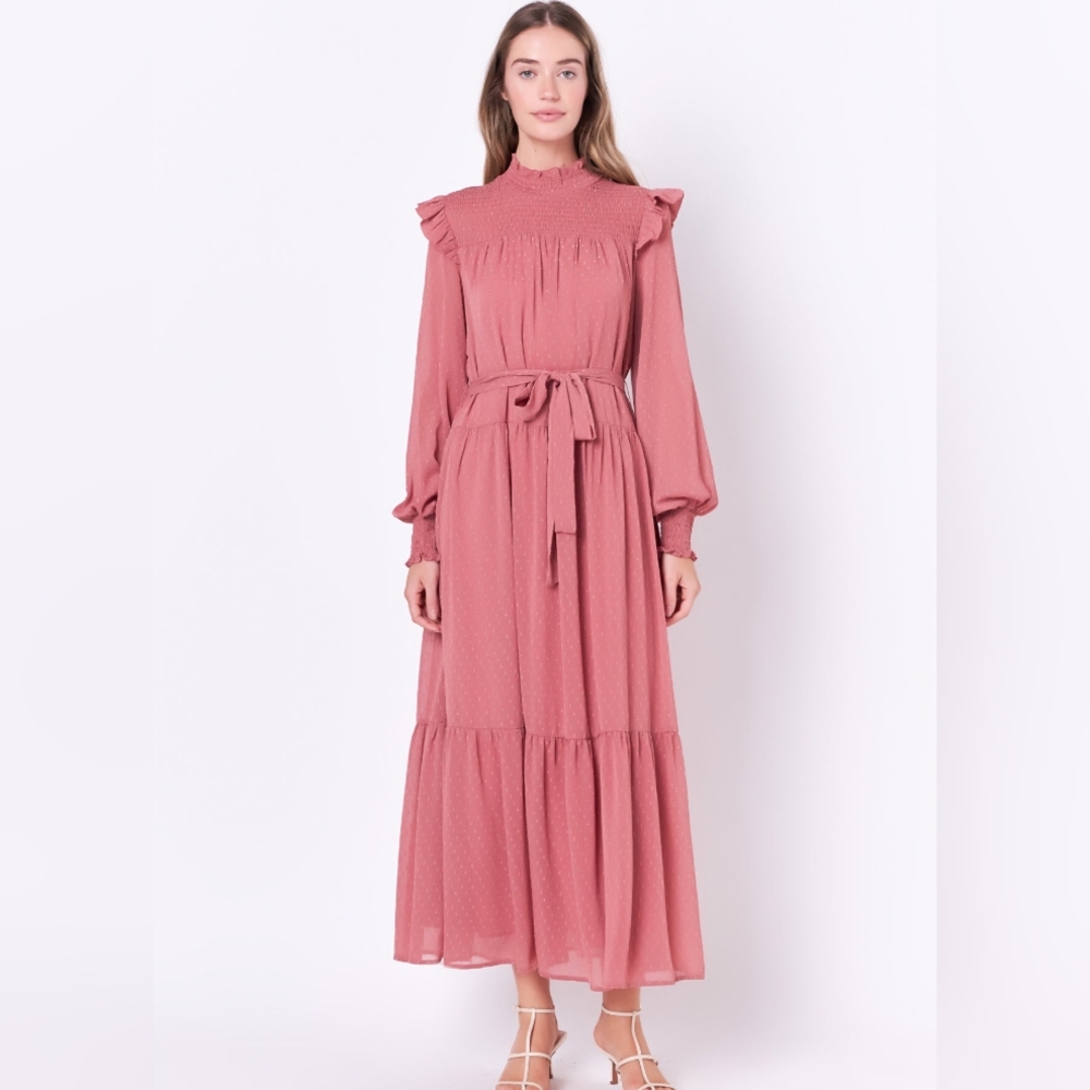 Swiss Dot Smocked Maxi Dress